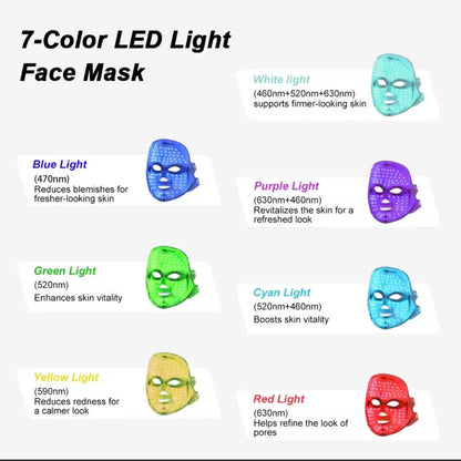מסכת LED לפנים 7 צבעים - טיפול אור לחידוש, הרמה והלבנת העור